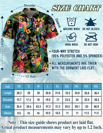 Netecom Party Parrots Hawaiian Shirt for Men, Tropical Style, Button Down Summer Beach Short Sleeve, S-5XL