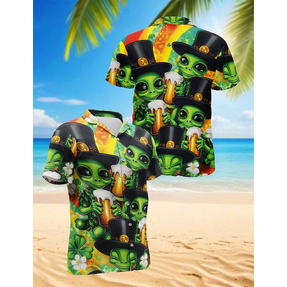 Netecom Patrick Alien Hawaiian Shirt for Men, Button Down Summer Beach Short Sleeve, Festive Style, S-5XL