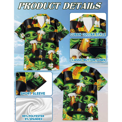 Netecom Patrick Alien Hawaiian Shirt for Men, Button Down Summer Beach Short Sleeve, Festive Style, S-5XL