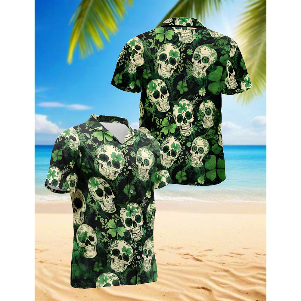 Netecom Patrick Skull Tropical Hawaiian Shirt for Men, Button Down Summer Beach Short Sleeve, Festive Style, S-5XL