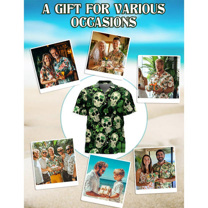 Netecom Patrick Skull Tropical Hawaiian Shirt for Men, Button Down Summer Beach Short Sleeve, Festive Style, S-5XL