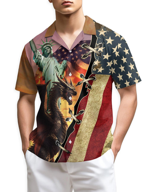 Netecom Patriotic Dragon US Flag Hawaiian Shirt for Men