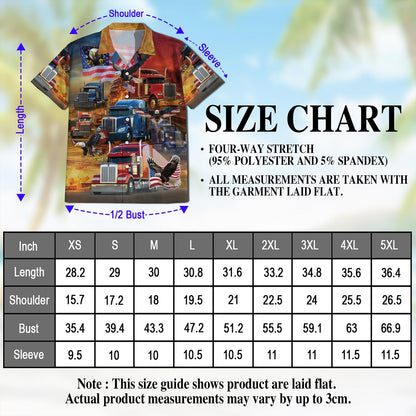 Netecom Patriotic Truck Driver Hawaiian Shirt for Men, Button Down Summer Beach Short Sleeve, Sizes S-5XL