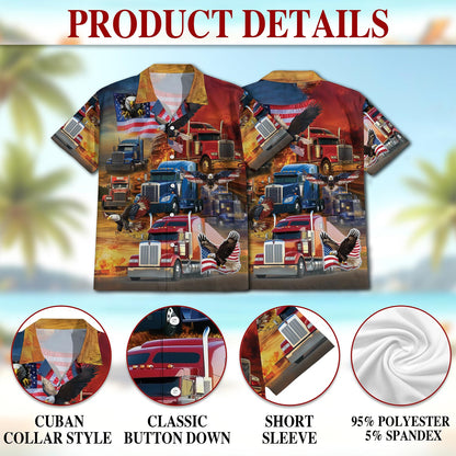 Netecom Patriotic Truck Driver Hawaiian Shirt for Men, Button Down Summer Beach Short Sleeve, Sizes S-5XL
