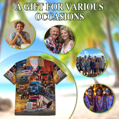 Netecom Patriotic Truck Driver Hawaiian Shirt for Men, Button Down Summer Beach Short Sleeve, Sizes S-5XL