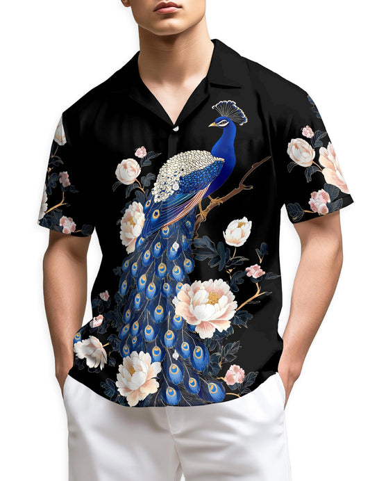 Netecom Peacock Peony Hawaiian Shirt for Men