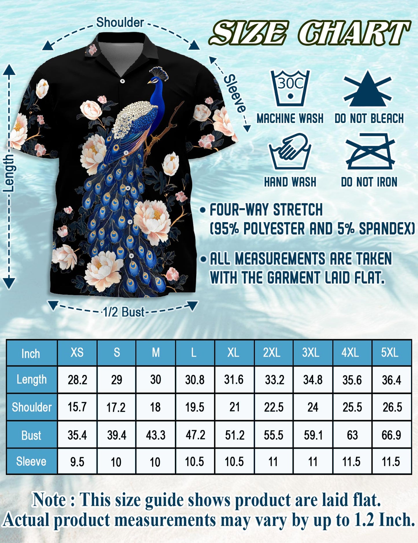 Netecom Peacock Peony Hawaiian Shirt for Men, Floral Style, Button Down Summer Beach Short Sleeve, S-5XL
