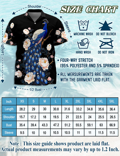 Netecom Peacock Peony Hawaiian Shirt for Men, Floral Style, Button Down Summer Beach Short Sleeve, S-5XL
