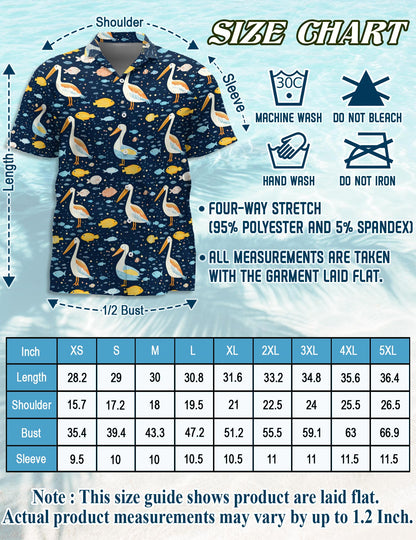 Netecom Pelican Fish Hawaiian Shirt for Men, Vintage Style, Button Down Summer Beach Short Sleeve, S-5XL