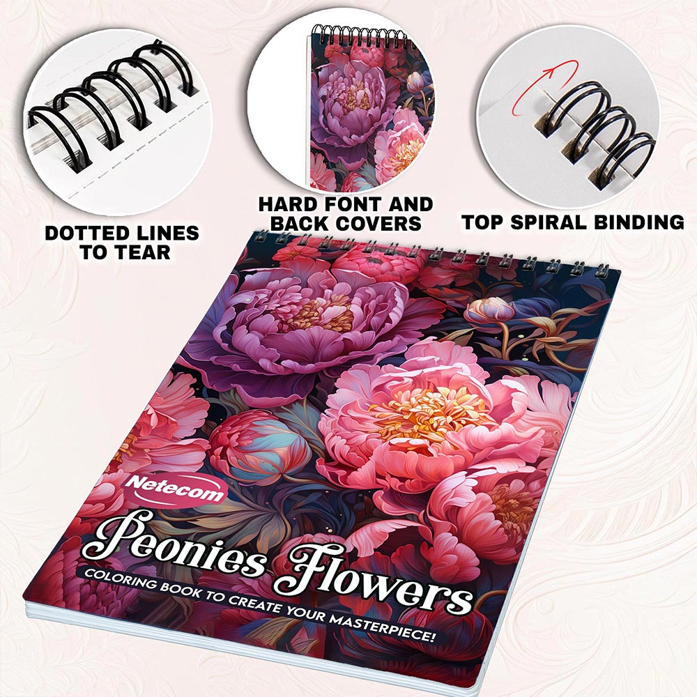 Netecom Peonies Flowers Coloring Pages for Adults