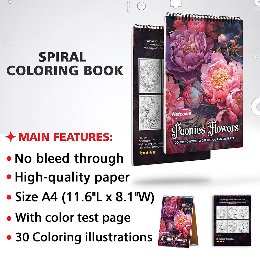Netecom Peonies Flowers Coloring Sheets for Adults