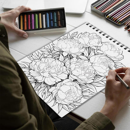 Netecom Peonies Flowers Spiral Bound Coloring Book for Adults