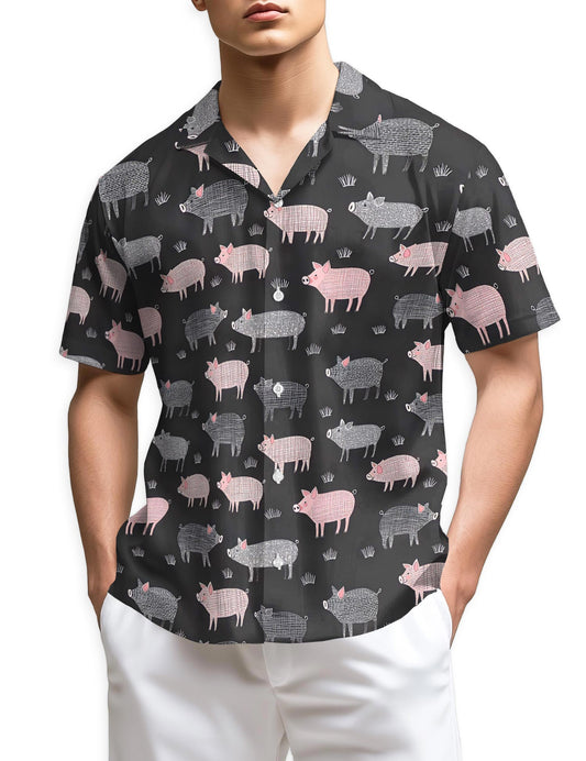 Netecom Pig Pattern Hawaiian Shirt for Men