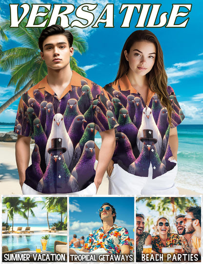 Netecom Pigeon Hunting Hawaiian Shirt for Men, Funny Style, Button Down Summer Beach Short Sleeve, S-5XL