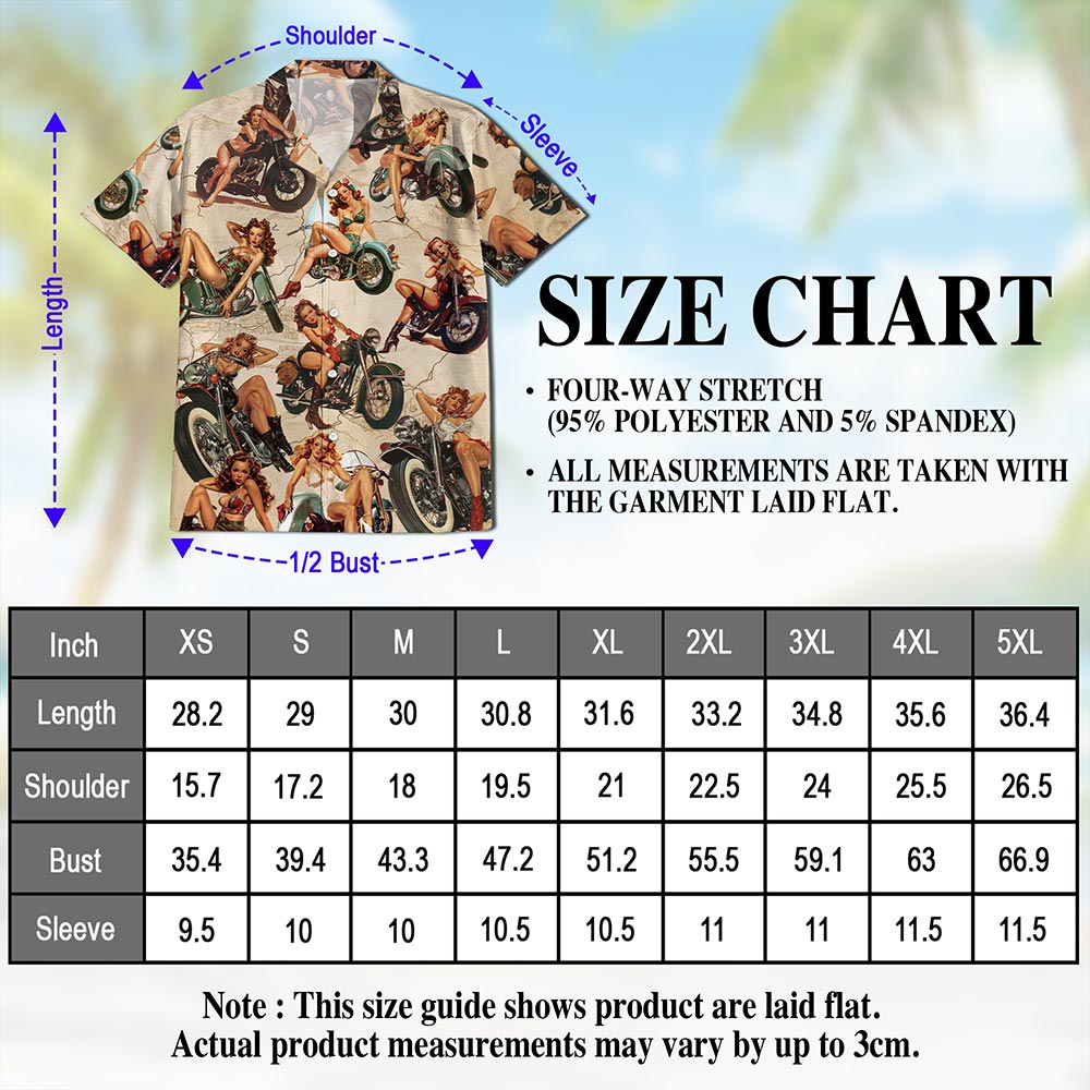 Netecom Pin Up Girls On Motorcycles Hawaiian Shirt for Men Women, Vintage Summer Button Down Aloha Summer Beach Shirts, S-5XL