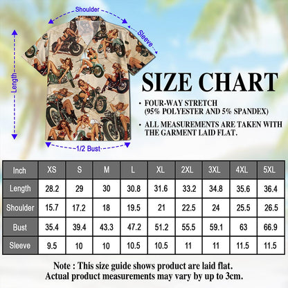Netecom Pin Up Girls On Motorcycles Hawaiian Shirt for Men Women, Vintage Summer Button Down Aloha Summer Beach Shirts, S-5XL