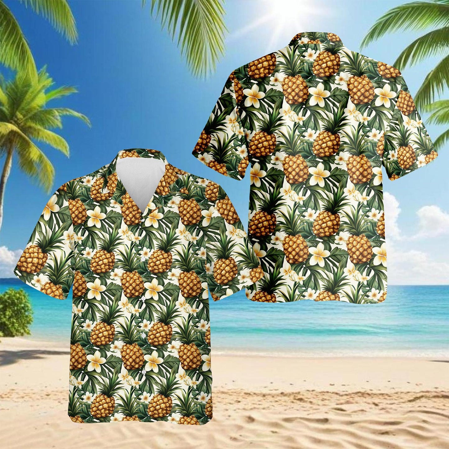 Netecom Pineapple Gold Hawaiian Shirt for Men, Button Down Summer Beach Short Sleeve, Vintage Style, S-5XL