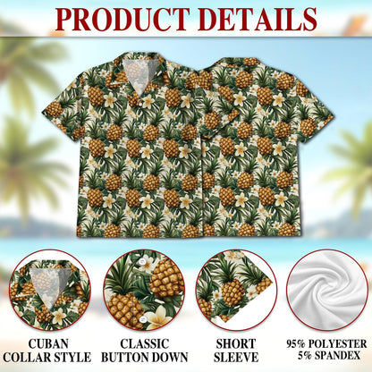 Netecom Pineapple Gold Hawaiian Shirt for Men, Button Down Summer Beach Short Sleeve, Vintage Style, S-5XL