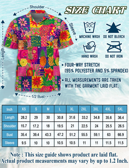 Netecom Pineapple Hawaiian Shirt for Men, Patchwork Aloha Style, Button Down Summer Beach Short Sleeve, S-5XL
