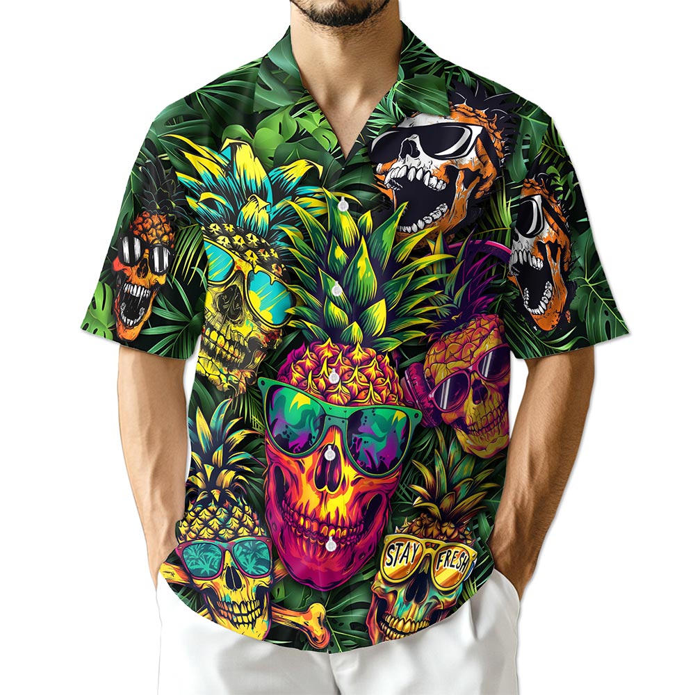 Netecom Pineapple Skull Hawaiian Shirt for Men Women