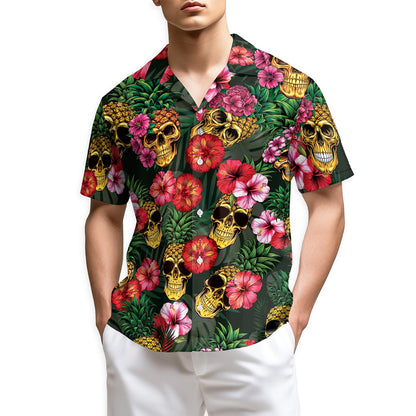 Netecom Pineapple Skull Hibiscus Hawaiian Shirt for Men