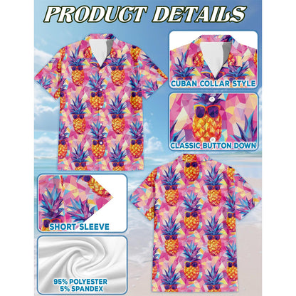 Netecom Pineapple Wear Sunglasses Hawaiian Shirt for Men, Button Down Summer Beach Short Sleeve, Tropical Style, Sizes S-5XL