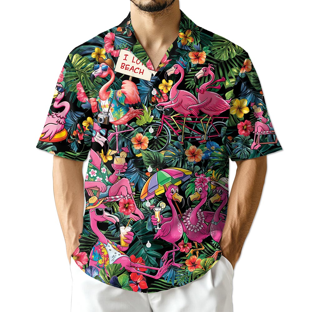Netecom Pink Flamingo Hawaiian Shirt for Men Women