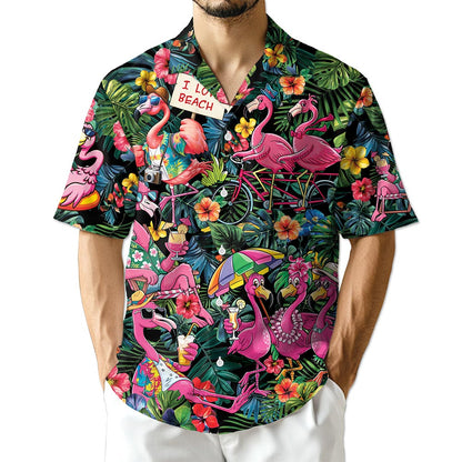 Netecom Pink Flamingo Hawaiian Shirt for Men Women