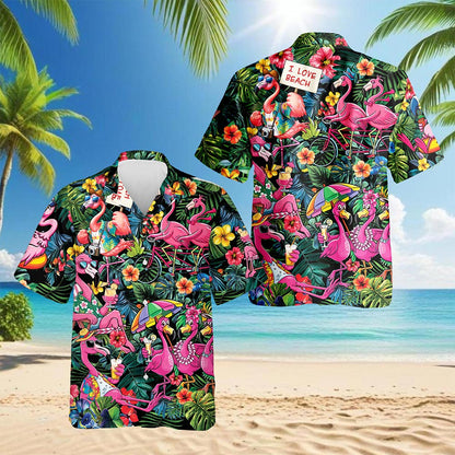Netecom Pink Flamingo Hawaiian Shirt for Men Women, Flamingo Lover Gifts, Tropical Button Down Summer Beach Shirts, S-5XL