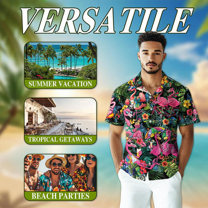 Netecom Pink Flamingo Hawaiian Shirt for Men Women, Flamingo Lover Gifts, Tropical Button Down Summer Beach Shirts, S-5XL