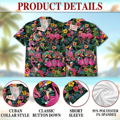 Netecom Pink Flamingo Hawaiian Shirt for Men Women, Flamingo Lover Gifts, Tropical Button Down Summer Beach Shirts, S-5XL