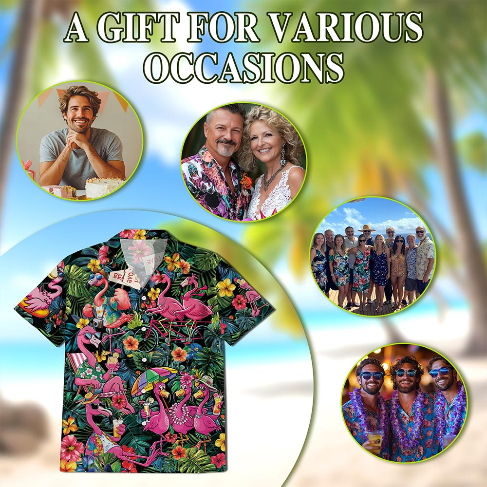Netecom Pink Flamingo Hawaiian Shirt for Men Women, Flamingo Lover Gifts, Tropical Button Down Summer Beach Shirts, S-5XL