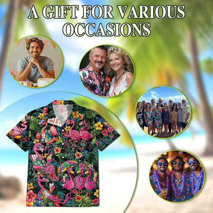 Netecom Pink Flamingo Hawaiian Shirt for Men Women, Flamingo Lover Gifts, Tropical Button Down Summer Beach Shirts, S-5XL