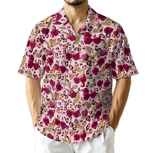 Netecom Pink Leopard Cherry Hawaiian Shirt for Men