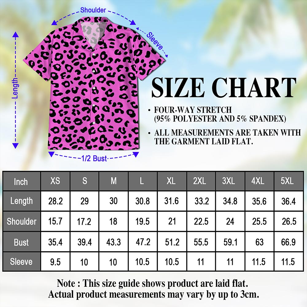 Netecom Pink Leopard Hawaiian Shirt for Men, Vintage Style, Button Down Summer Beach Short Sleeve, S-5XL