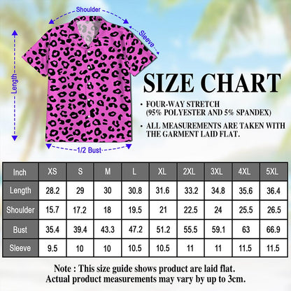 Netecom Pink Leopard Hawaiian Shirt for Men, Vintage Style, Button Down Summer Beach Short Sleeve, S-5XL