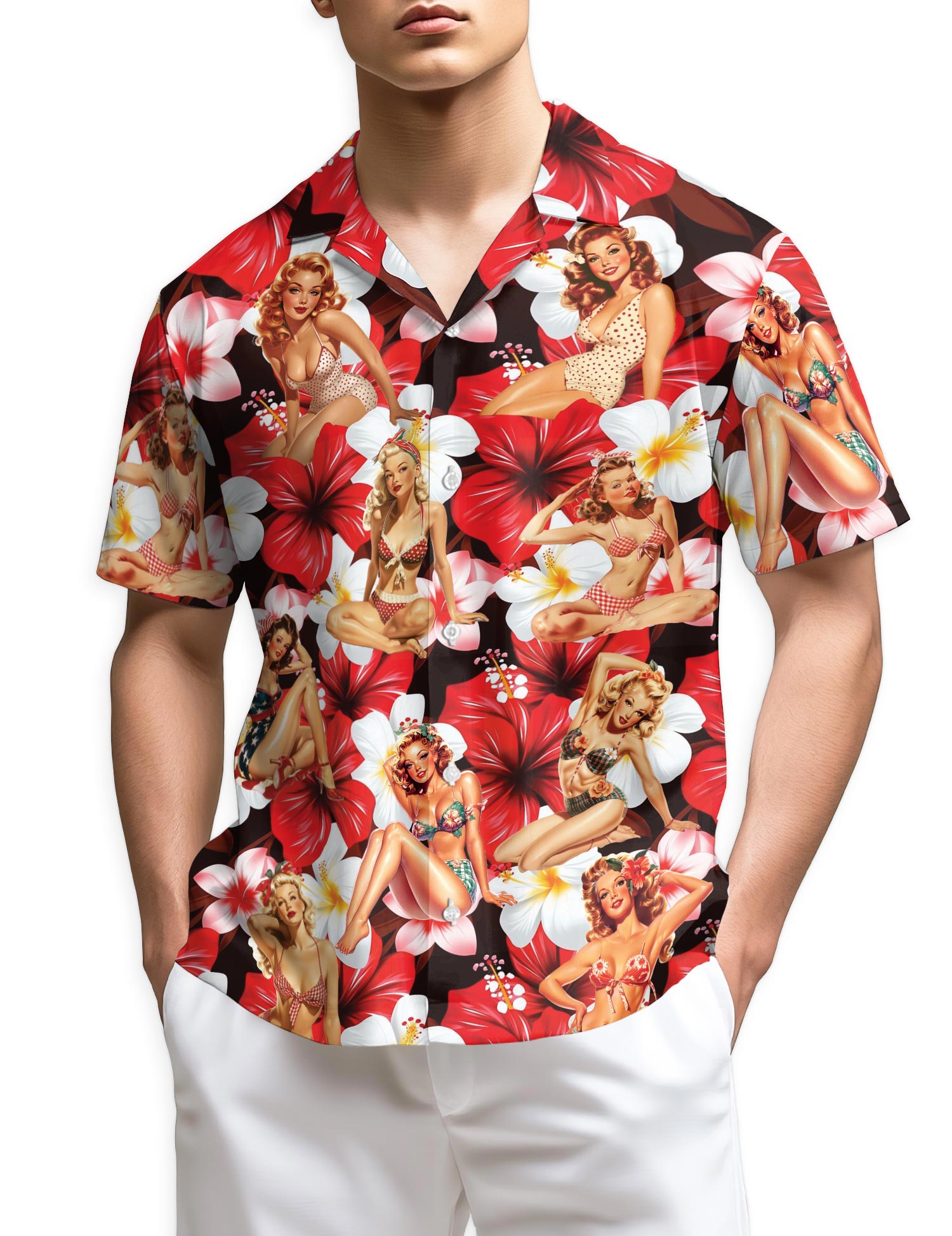 Netecom Pinup Girls Hawaiian Shirt for Men