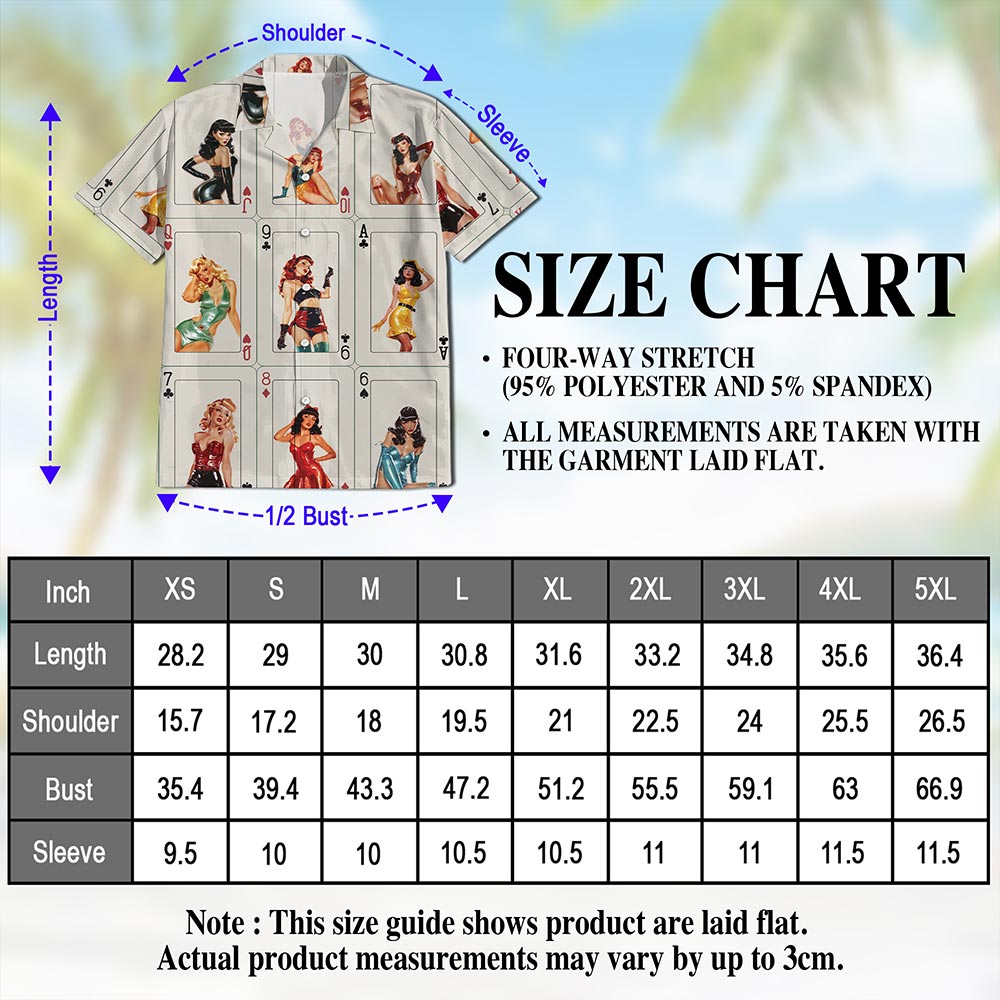 Netecom Pinup Girls Playing Card Hawaiian Shirt for Men Women, Retro Pretty Girls Button Down Summer Beach Shirts, S-5XL