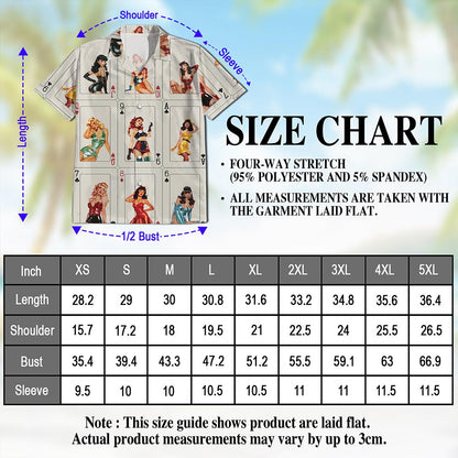 Netecom Pinup Girls Playing Card Hawaiian Shirt for Men Women, Retro Pretty Girls Button Down Summer Beach Shirts, S-5XL