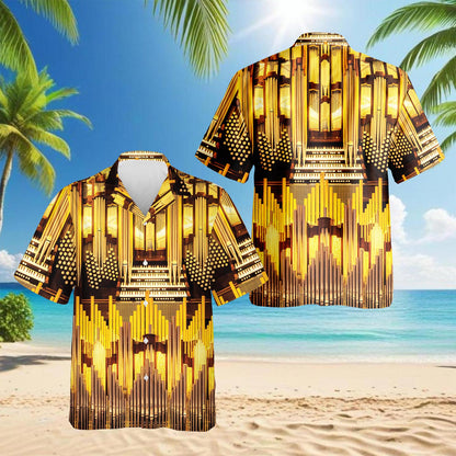 Netecom Pipe Organ Music In Church Hawaiian Shirt for Men, Button Down Summer Beach Short Sleeve, Sizes S-5XL