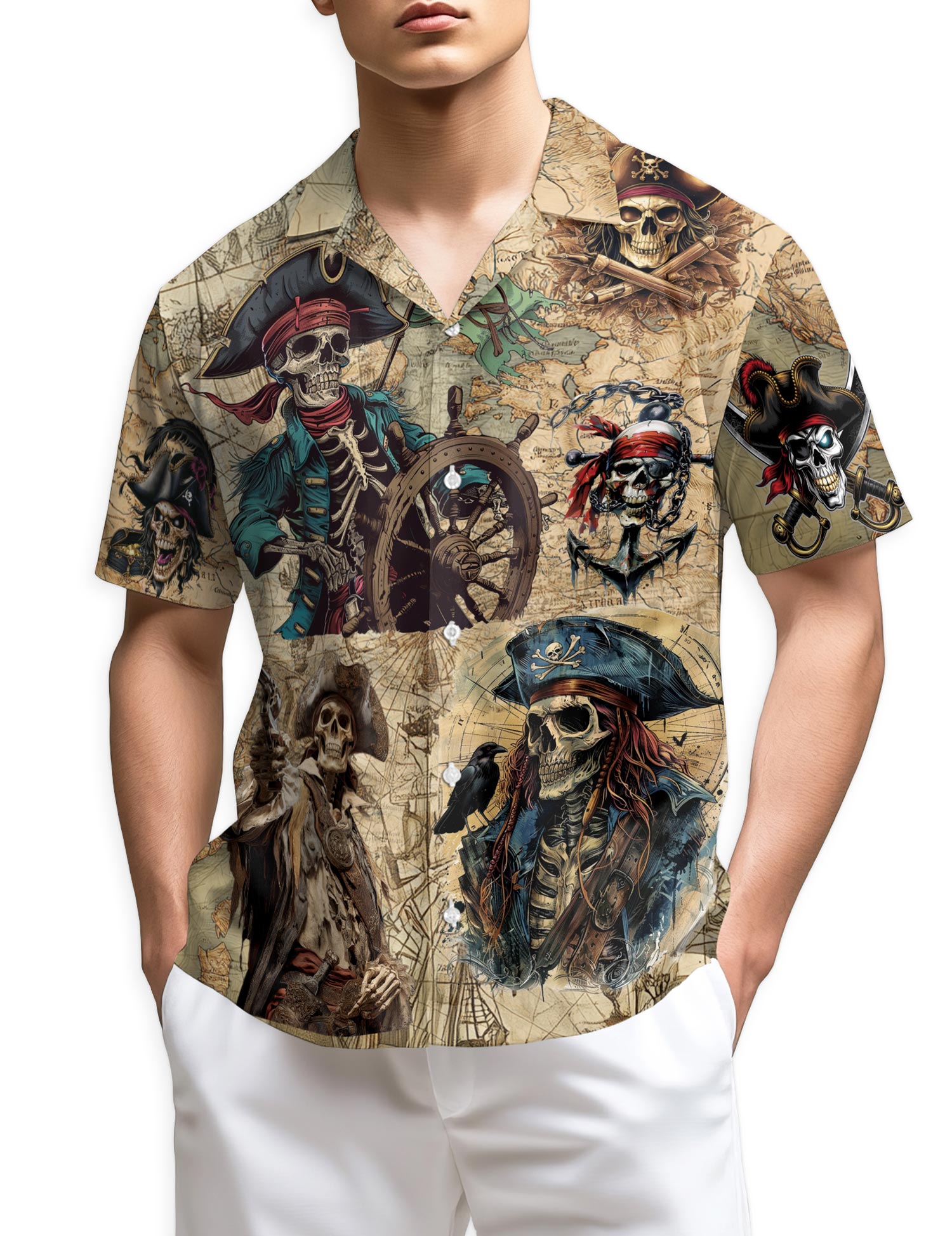 Netecom Pirate Captain Skull Hawaiian Shirt