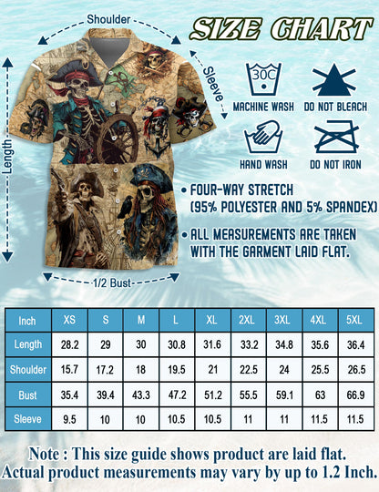 Netecom Pirate Captain Skull Hawaiian Shirt for Men Women, Vintage Button Down Summer Aloha Beach Short Sleeve Shirts, S-5XL