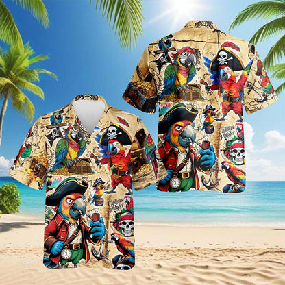 Netecom Pirate Parrot Hawaiian Shirt for Men, Bird Lover Gifts, Animal Button Down Summer Beach Short Sleeve Shirts, S-5XL