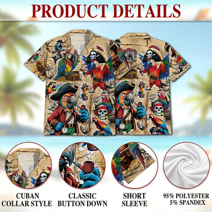 Netecom Pirate Parrot Hawaiian Shirt for Men, Bird Lover Gifts, Animal Button Down Summer Beach Short Sleeve Shirts, S-5XL