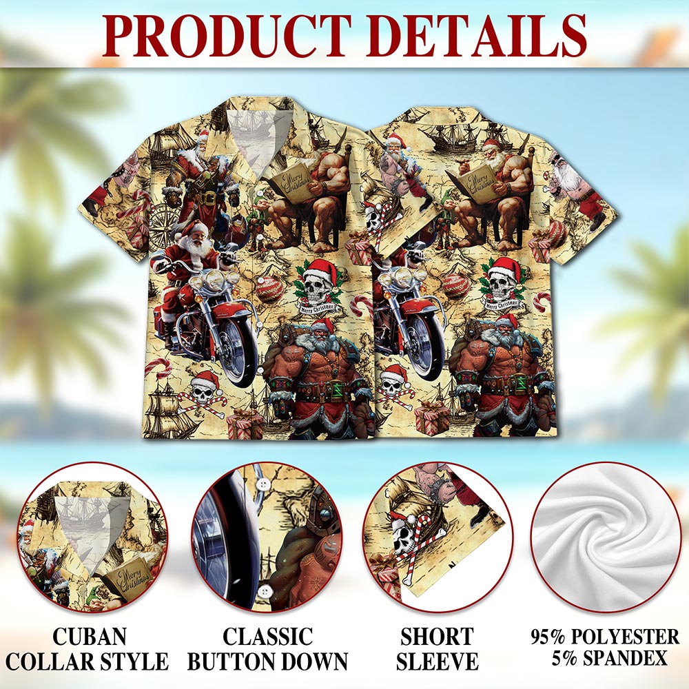 Netecom Pirate Santa Claus Hawaiian Shirt for Men, Funny Christmas Button Down Summer Aloha Beach Short Sleeve Shirts, S-5XL