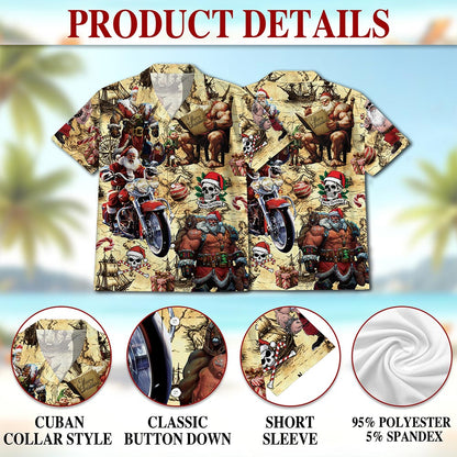 Netecom Pirate Santa Claus Hawaiian Shirt for Men, Funny Christmas Button Down Summer Aloha Beach Short Sleeve Shirts, S-5XL
