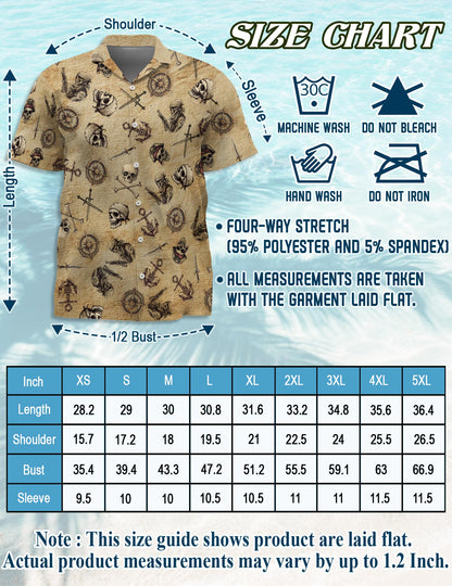 Netecom Pirate Skull Hawaiian Shirt for Men, Retro Style, Button Down Summer Beach Short Sleeve, S-5XL