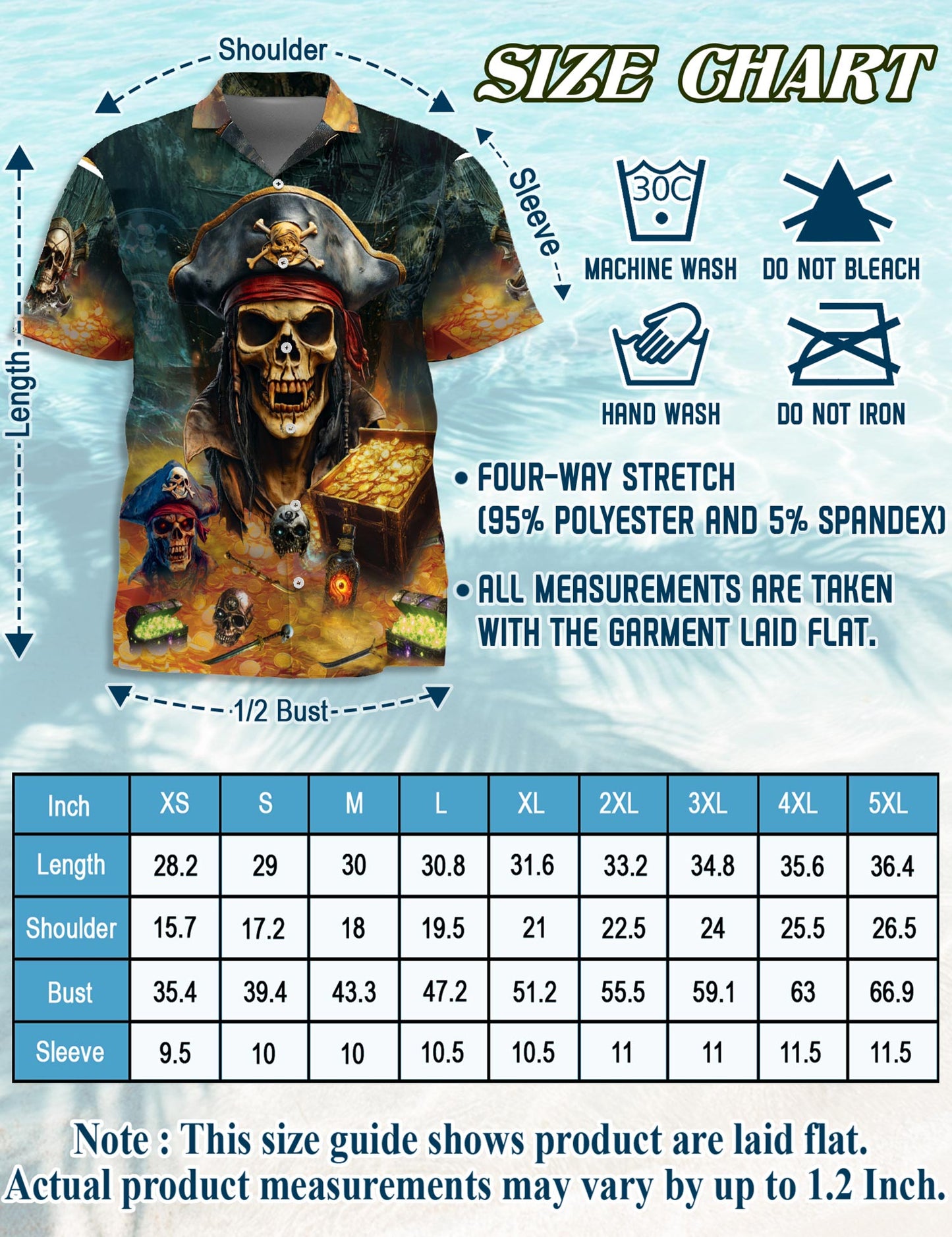 Netecom Pirate Skull Hawaiian Shirt for Men, Button Down Summer Beach Short Sleeve, S-5XL