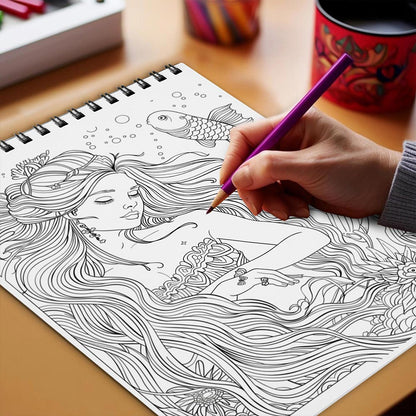 Netecom Pisces Girl Coloring Book Spiral Bound for Adults
