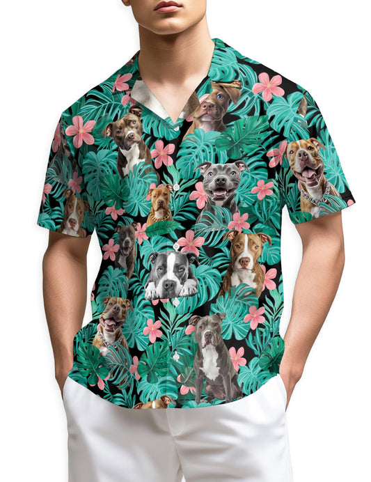 Netecom Pitbull Hibiscus Hawaiian Shirt for Men